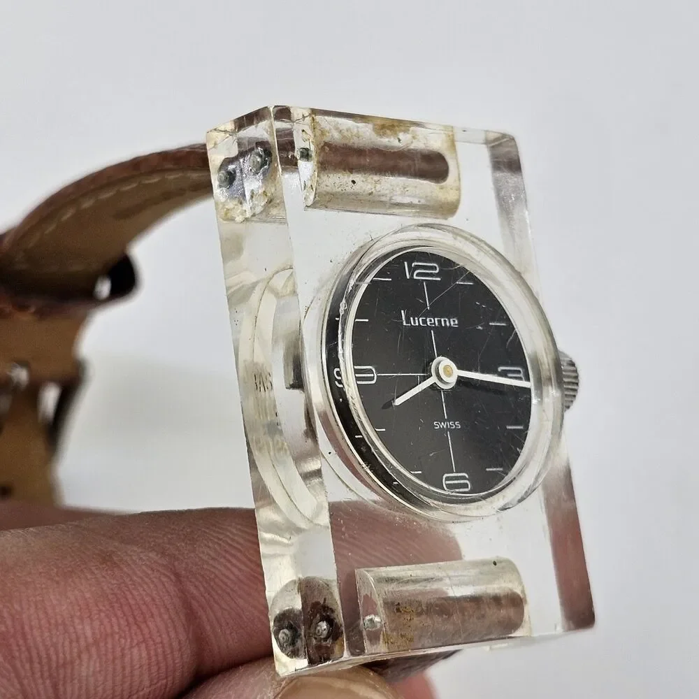 VTG Lucerne Women's Watch 26MM Black Dial Brown Leather Bands Up to 6.5
